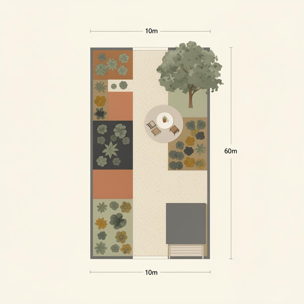 Modern flat illustration — illustration av en 60 m² trädgård