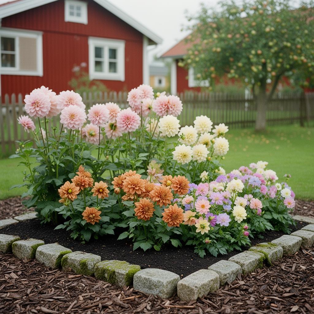 Pollinatörsbädd — solig sommarrabatt med perenner.